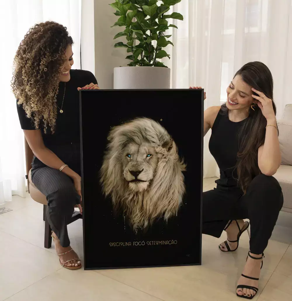 Quadro Decorativo Pintura Leão Tipografia Disciplina Foco Determinação