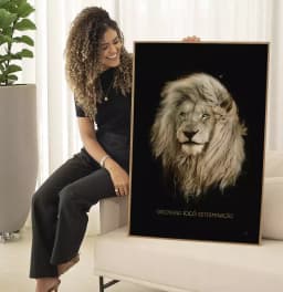 Quadro Decorativo Pintura Leão Tipografia Disciplina Foco Determinação