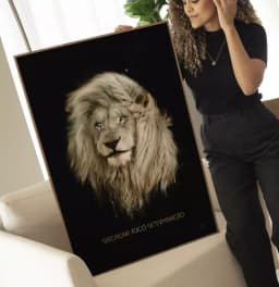 Quadro Decorativo Pintura Leão Tipografia Disciplina Foco Determinação