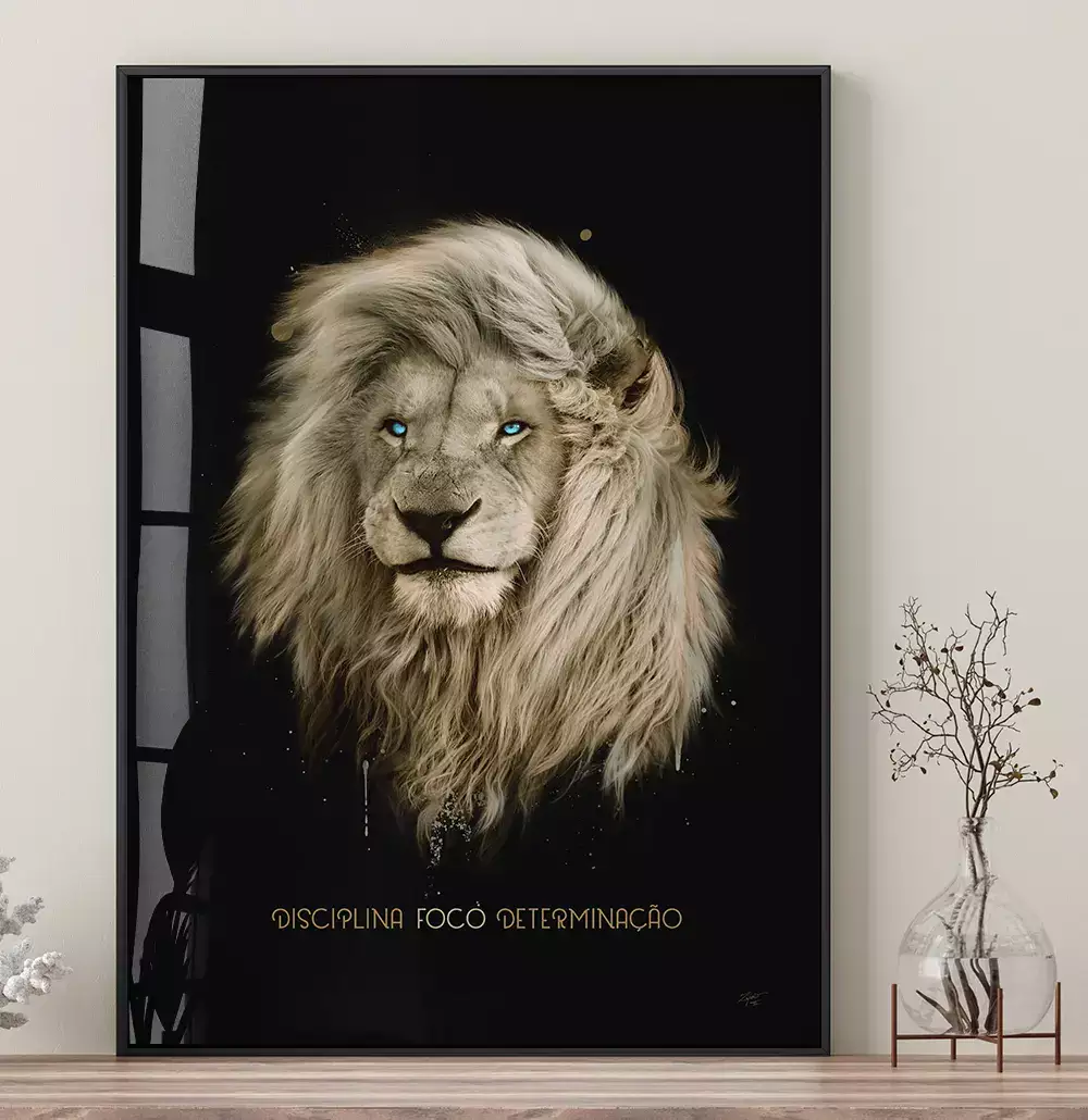 Quadro Decorativo Pintura Leão Tipografia Disciplina Foco Determinação