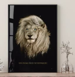 Quadro Decorativo Pintura Leão Tipografia Disciplina Foco Determinação