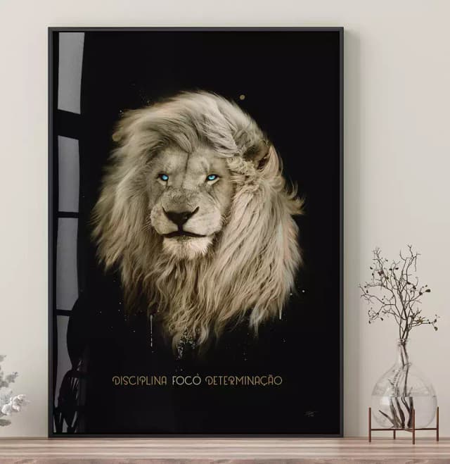 Quadro Decorativo Pintura Leão Tipografia Disciplina Foco Determinação