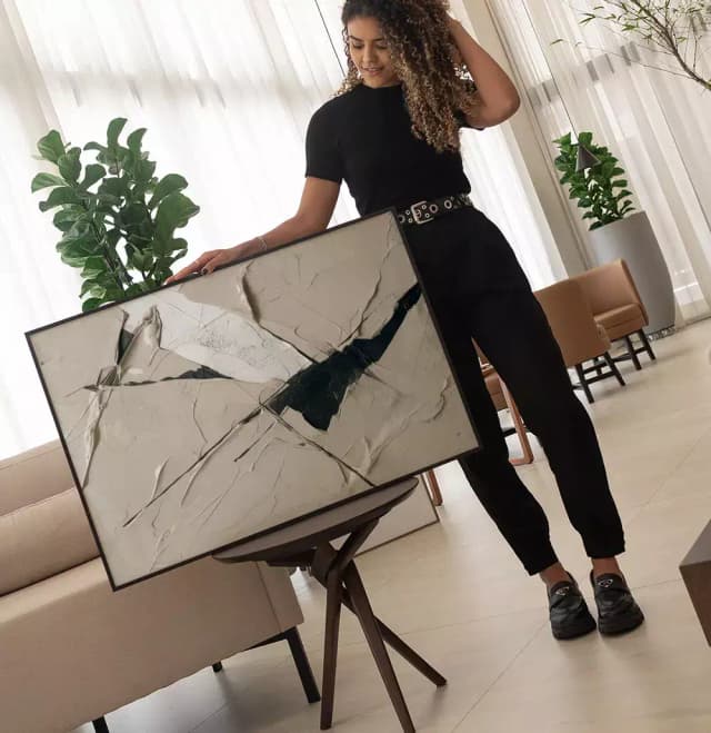 Quadro Decorativo Abstrato Textura Estilo Gesso Fenda Escura