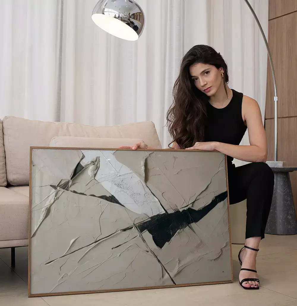 Quadro Decorativo Abstrato Textura Estilo Gesso Fenda Escura