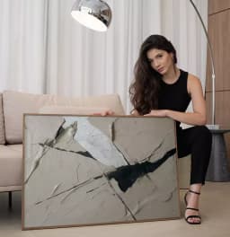 Quadro Decorativo Abstrato Textura Estilo Gesso Fenda Escura