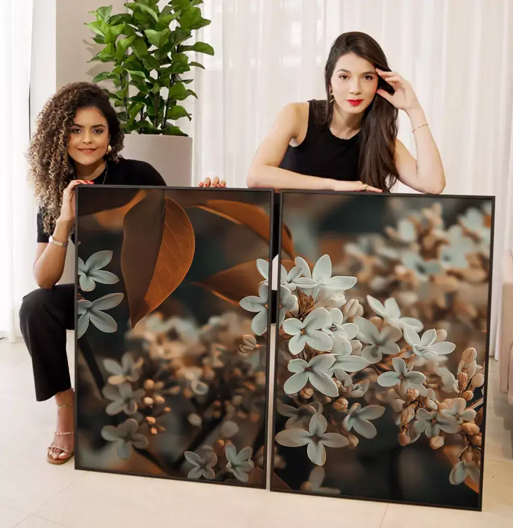 Kit Quadro Decorativo Floral Branco com Terra