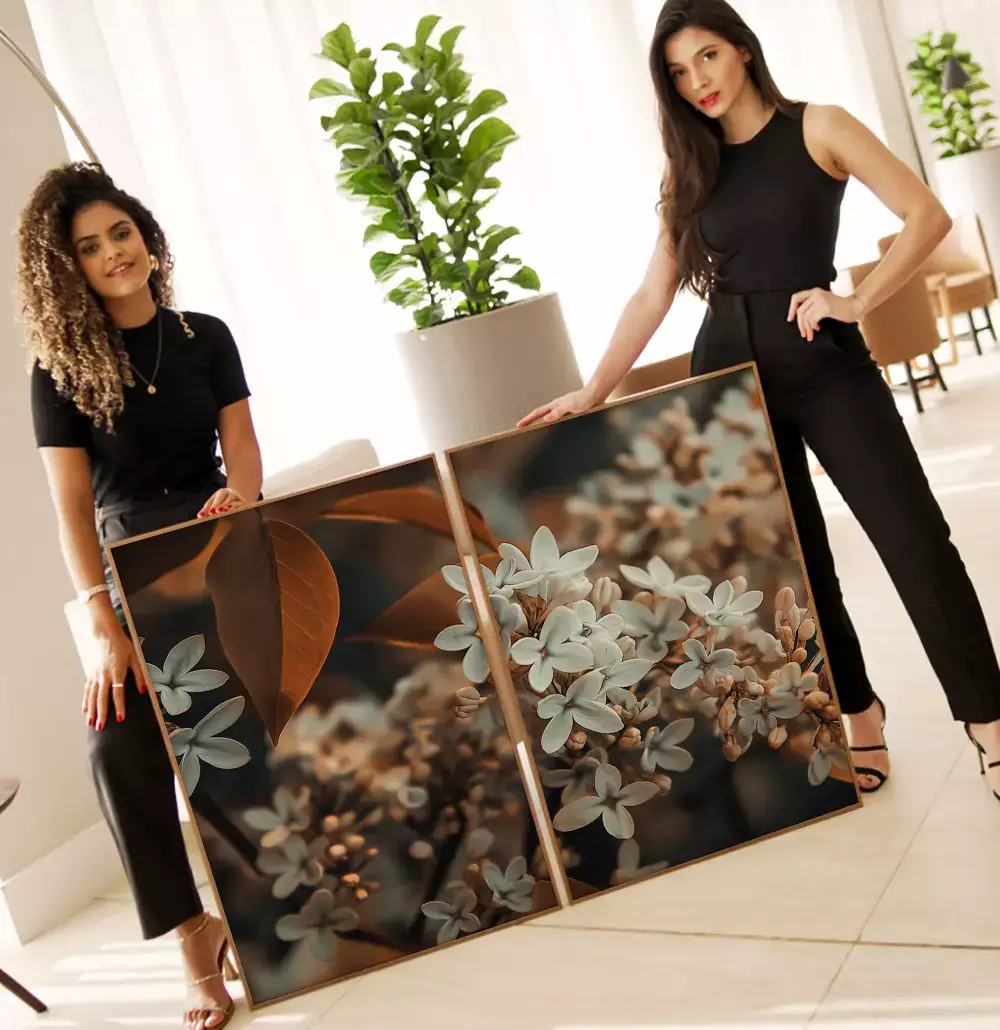 Kit Quadro Decorativo Floral Branco com Terra