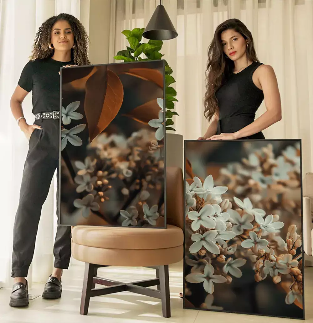 Kit Quadro Decorativo Floral Branco com Terra