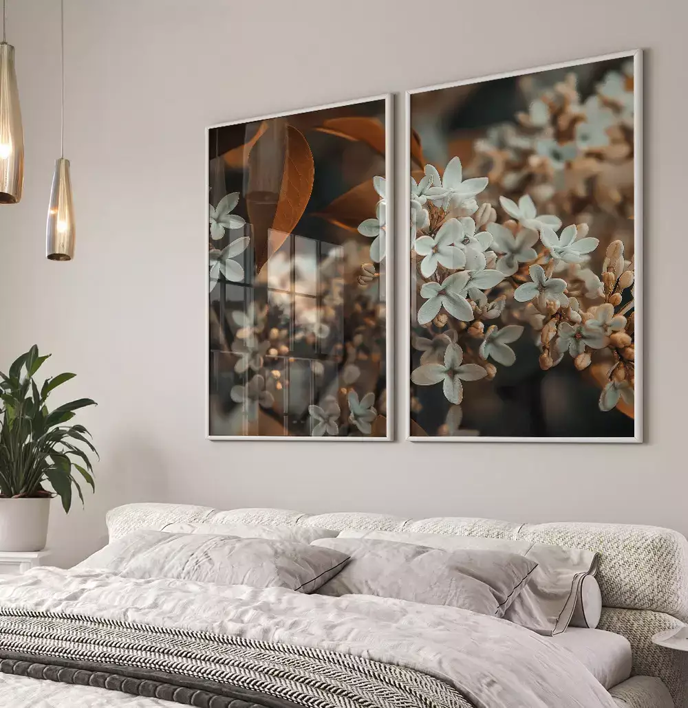 Kit Quadro Decorativo Floral Branco com Terra