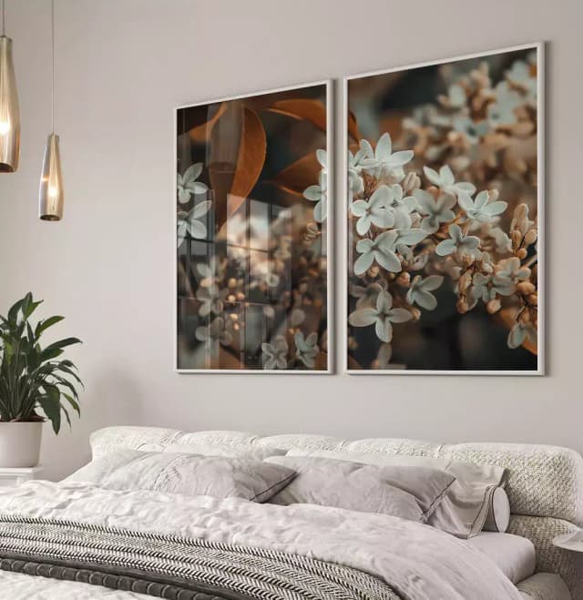Kit Quadro Decorativo Floral Branco com Terra