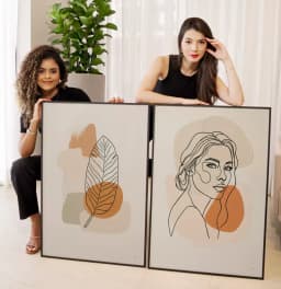 Kit Quadro Decorativo Pintura Formas Orgânicas Mulher Floral Minimalista