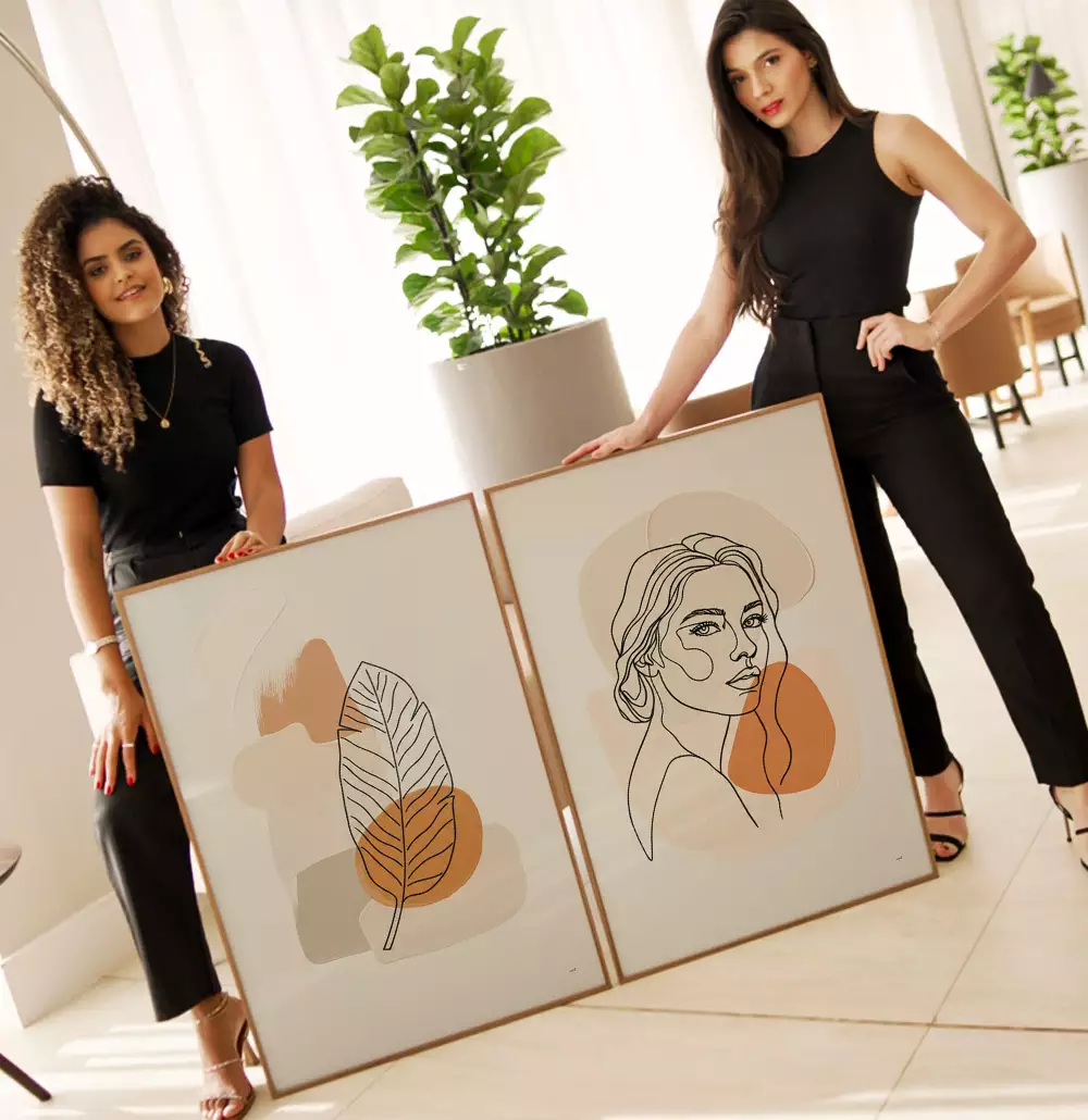 Kit Quadro Decorativo Pintura Formas Orgânicas Mulher Floral Minimalista