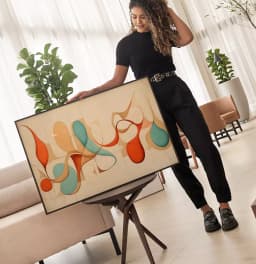 Quadro Decorativo Coleção Abstratos Curvas Linhas e Cores Azul com Terra e Bege