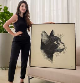 Quadro Decorativo Gato Preto Desenho