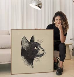 Quadro Decorativo Gato Preto Desenho