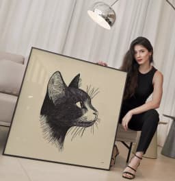 Quadro Decorativo Gato Preto Desenho