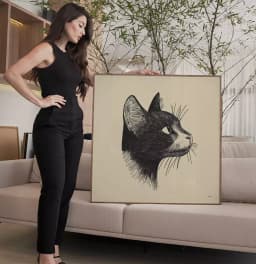 Quadro Decorativo Gato Preto Desenho