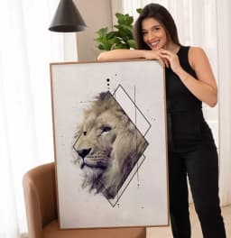Quadro Decorativo Leão em Losango Geométrico Colorido