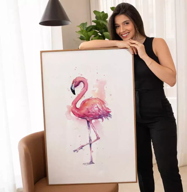 Quadro Decorativo Flamingo Caminhando Desenho Aquarela