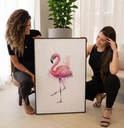 Quadro Decorativo Flamingo Caminhando Desenho Aquarela