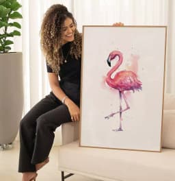 Quadro Decorativo Flamingo Caminhando Desenho Aquarela