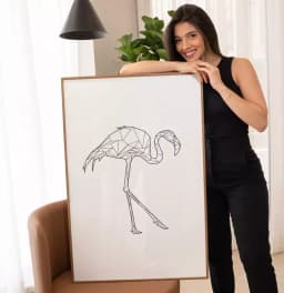 Quadro Decorativo Flamingo Geométrico Desenho Minimalista