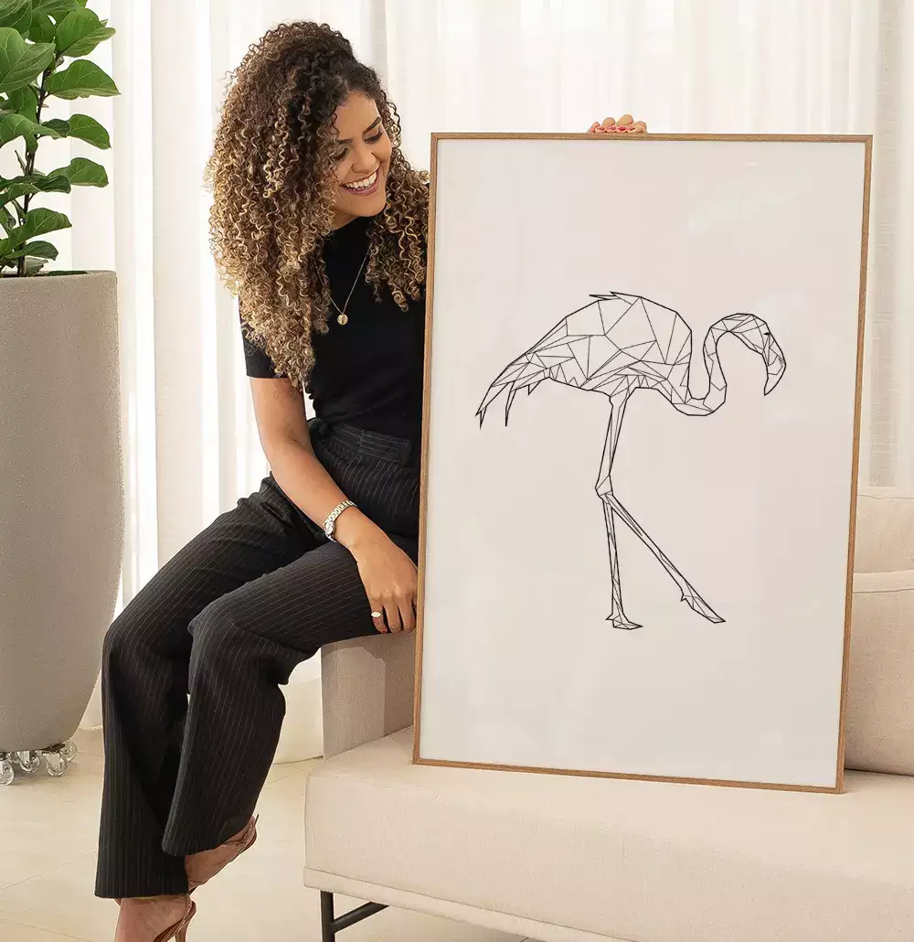 Quadro Decorativo Flamingo Geométrico Desenho Minimalista