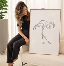 Quadro Decorativo Flamingo Geométrico Desenho Minimalista