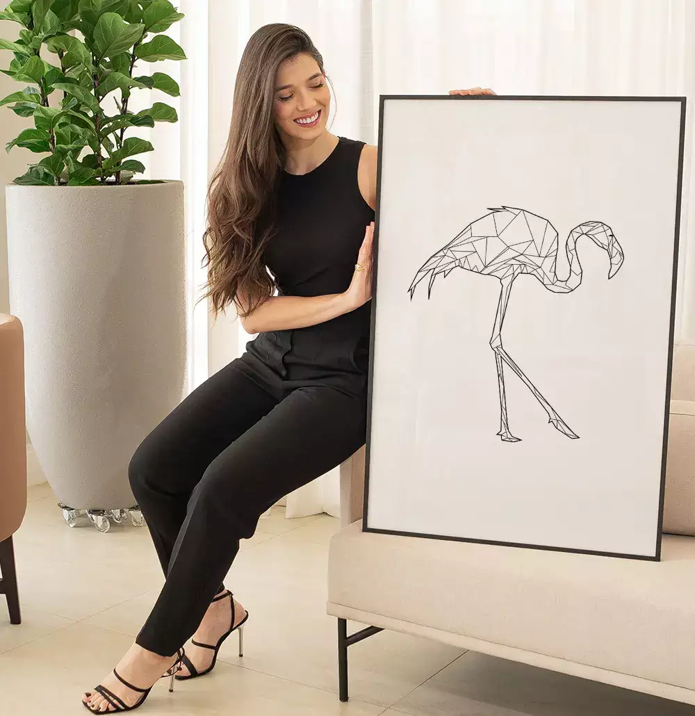 Quadro Decorativo Flamingo Geométrico Desenho Minimalista