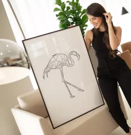 Quadro Decorativo Flamingo Geométrico Desenho Minimalista