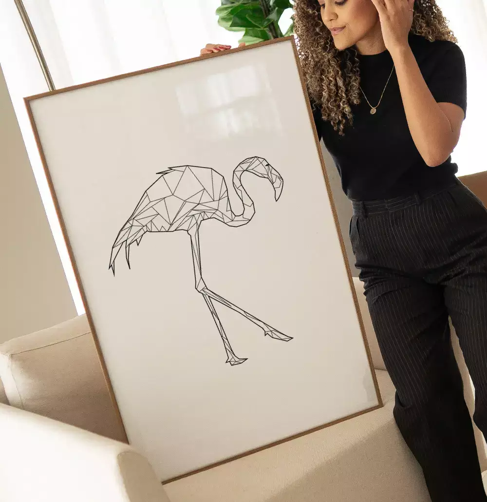 Quadro Decorativo Flamingo Geométrico Desenho Minimalista