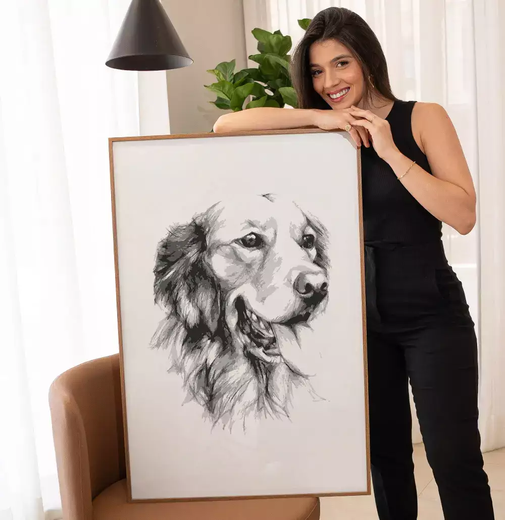 Quadro Decorativo Cachorro Desenho em Preto e Branco