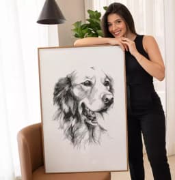 Quadro Decorativo Cachorro Desenho em Preto e Branco