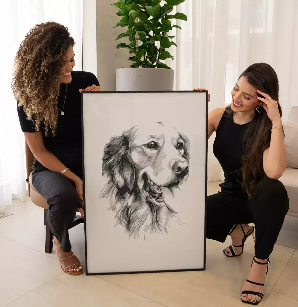 Quadro Decorativo Cachorro Desenho em Preto e Branco