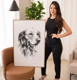 Quadro Decorativo Cachorro Desenho em Preto e Branco