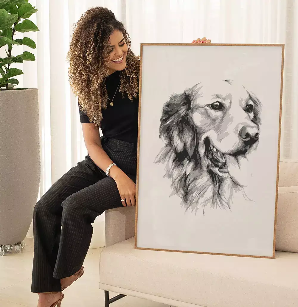 Quadro Decorativo Cachorro Desenho em Preto e Branco