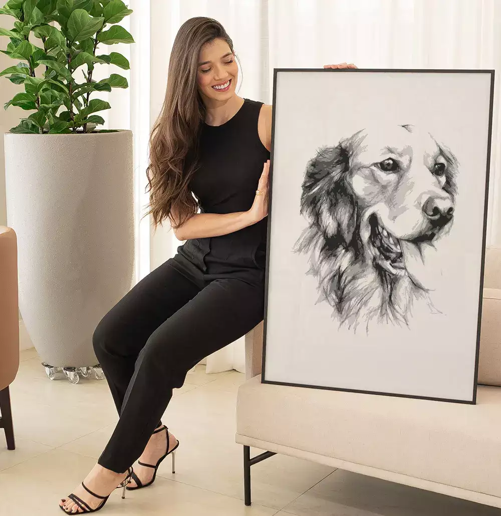 Quadro Decorativo Cachorro Desenho em Preto e Branco