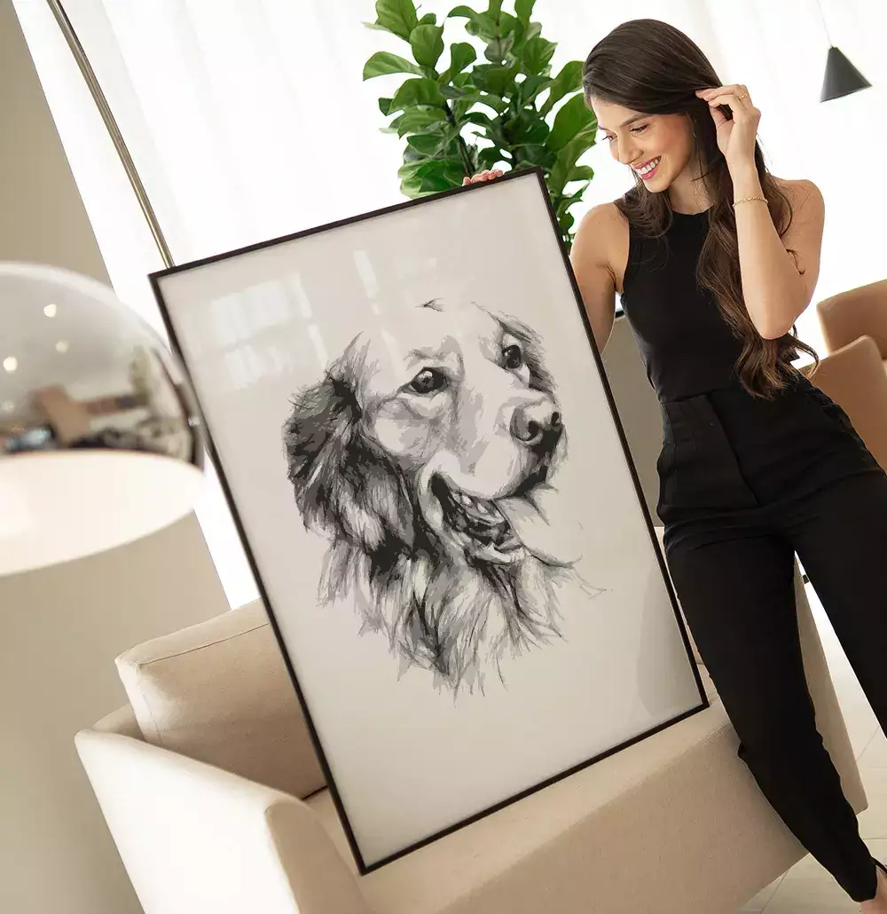 Quadro Decorativo Cachorro Desenho em Preto e Branco