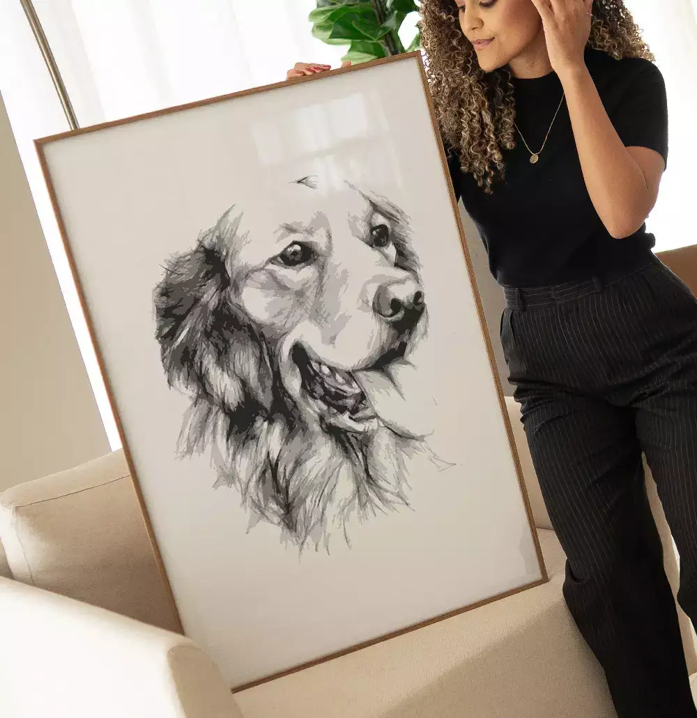 Quadro Decorativo Cachorro Desenho em Preto e Branco