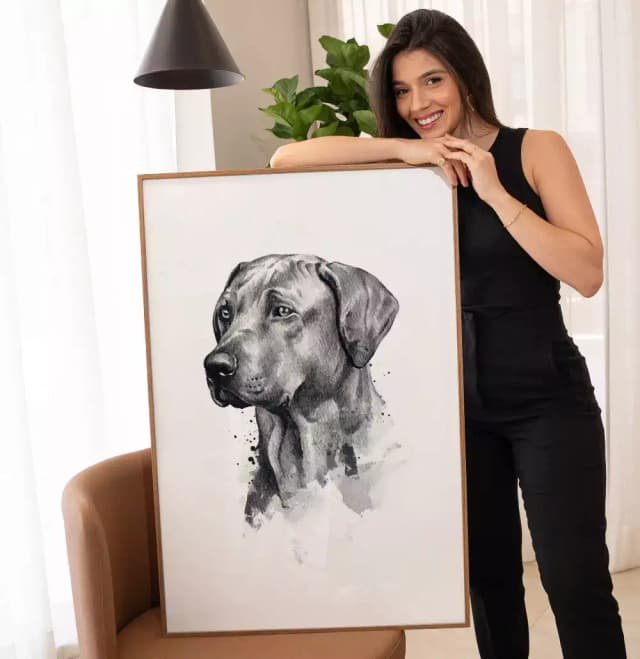 Quadro Decorativo Cachorro Desenho em Preto e Branco