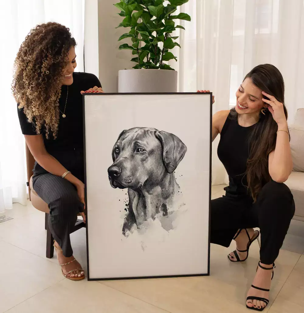 Quadro Decorativo Cachorro Desenho em Preto e Branco