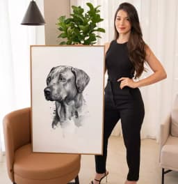 Quadro Decorativo Cachorro Desenho em Preto e Branco