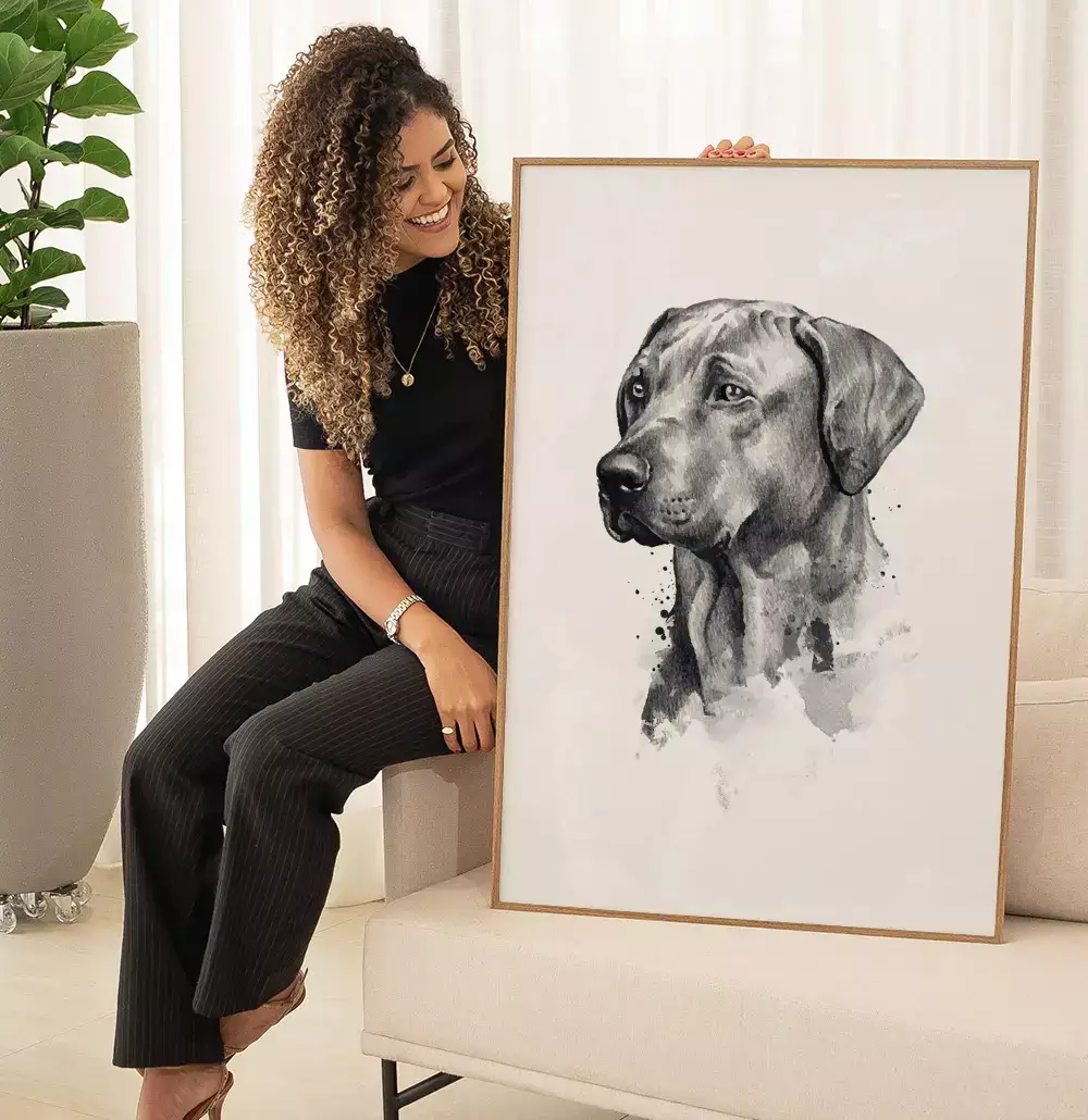 Quadro Decorativo Cachorro Desenho em Preto e Branco