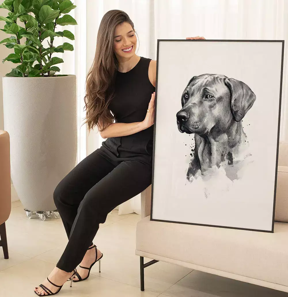 Quadro Decorativo Cachorro Desenho em Preto e Branco
