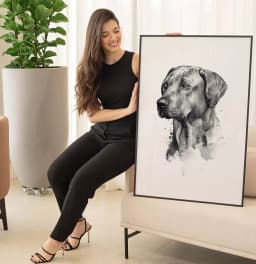 Quadro Decorativo Cachorro Desenho em Preto e Branco