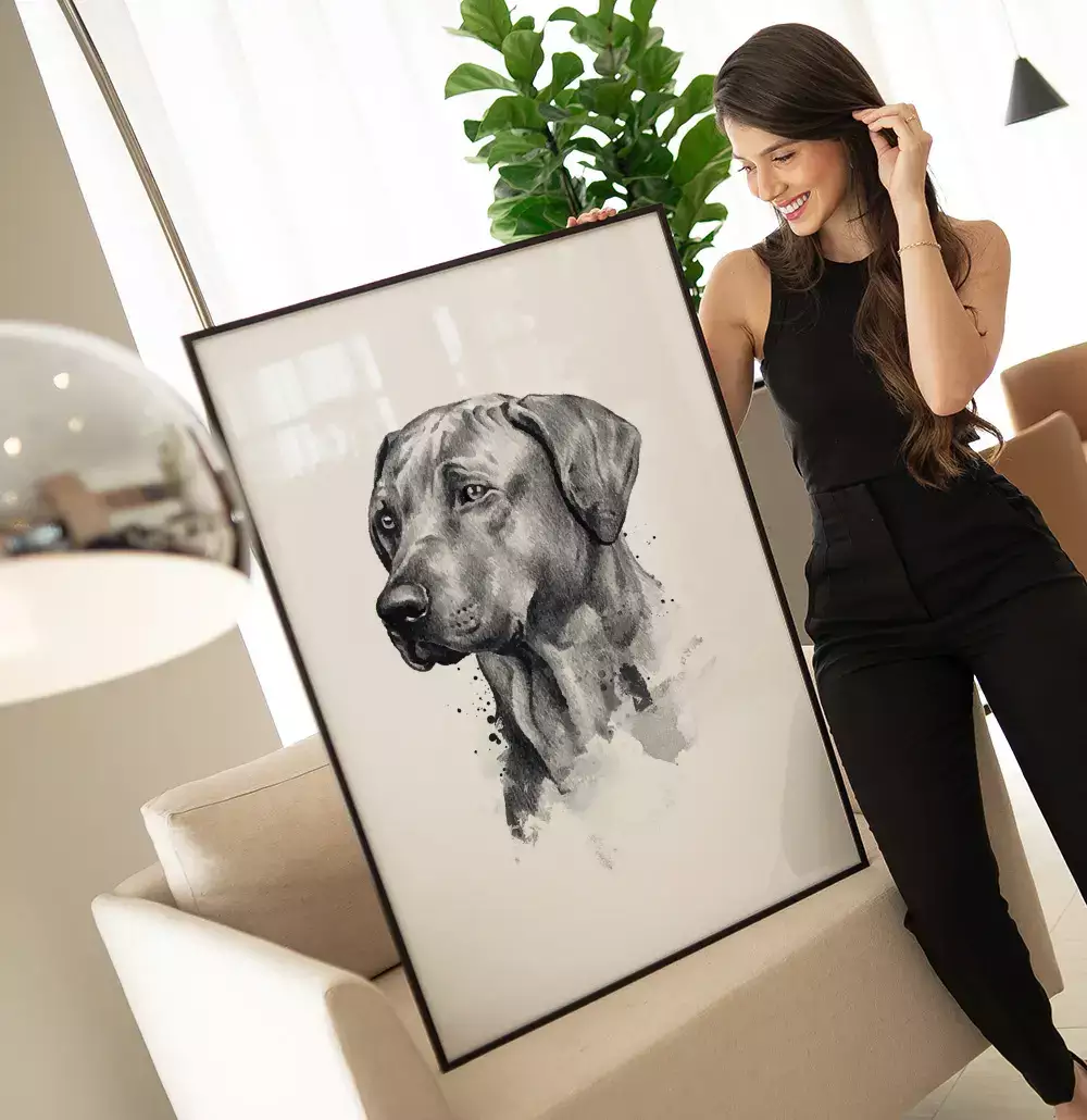 Quadro Decorativo Cachorro Desenho em Preto e Branco