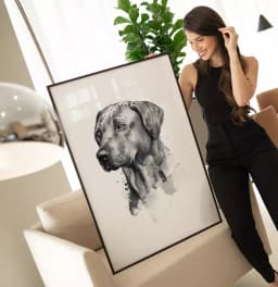 Quadro Decorativo Cachorro Desenho em Preto e Branco