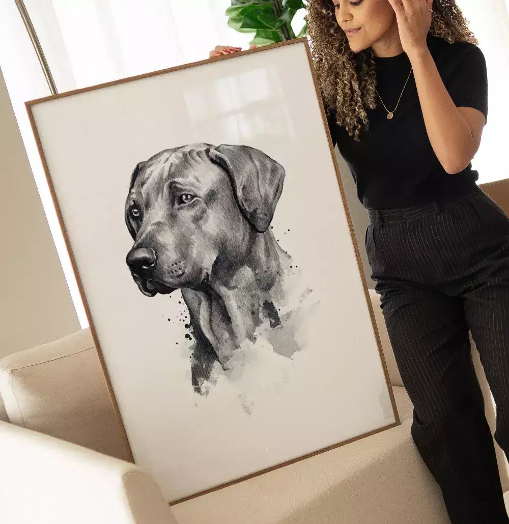 Quadro Decorativo Cachorro Desenho em Preto e Branco
