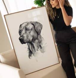 Quadro Decorativo Cachorro Desenho em Preto e Branco