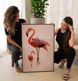 Quadro Decorativo Dois Flamingos com Textura de Tinta